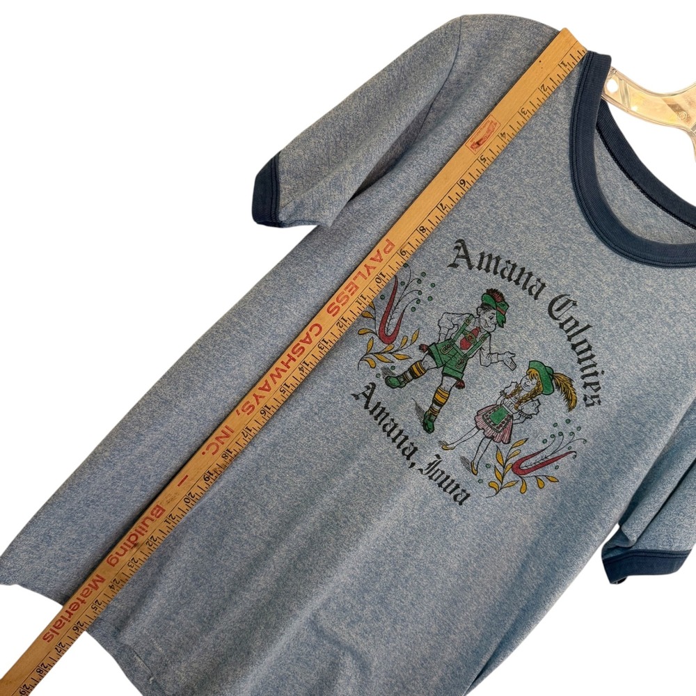 VTG Amana Colonies Iowa Graphic Ringer T Shirt Small Blue Tee Oktoberfest German - Picture 7 of 8